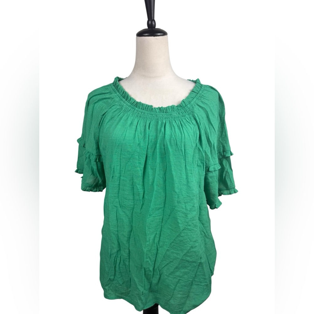 Nanette Lepore green tiered sleeve Top Cottagecore Size large